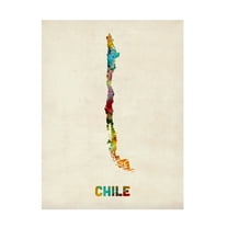 Trademark Fine Art Michael Tompsett Chile Watercolor Map Canvas Wall Art - 35x47