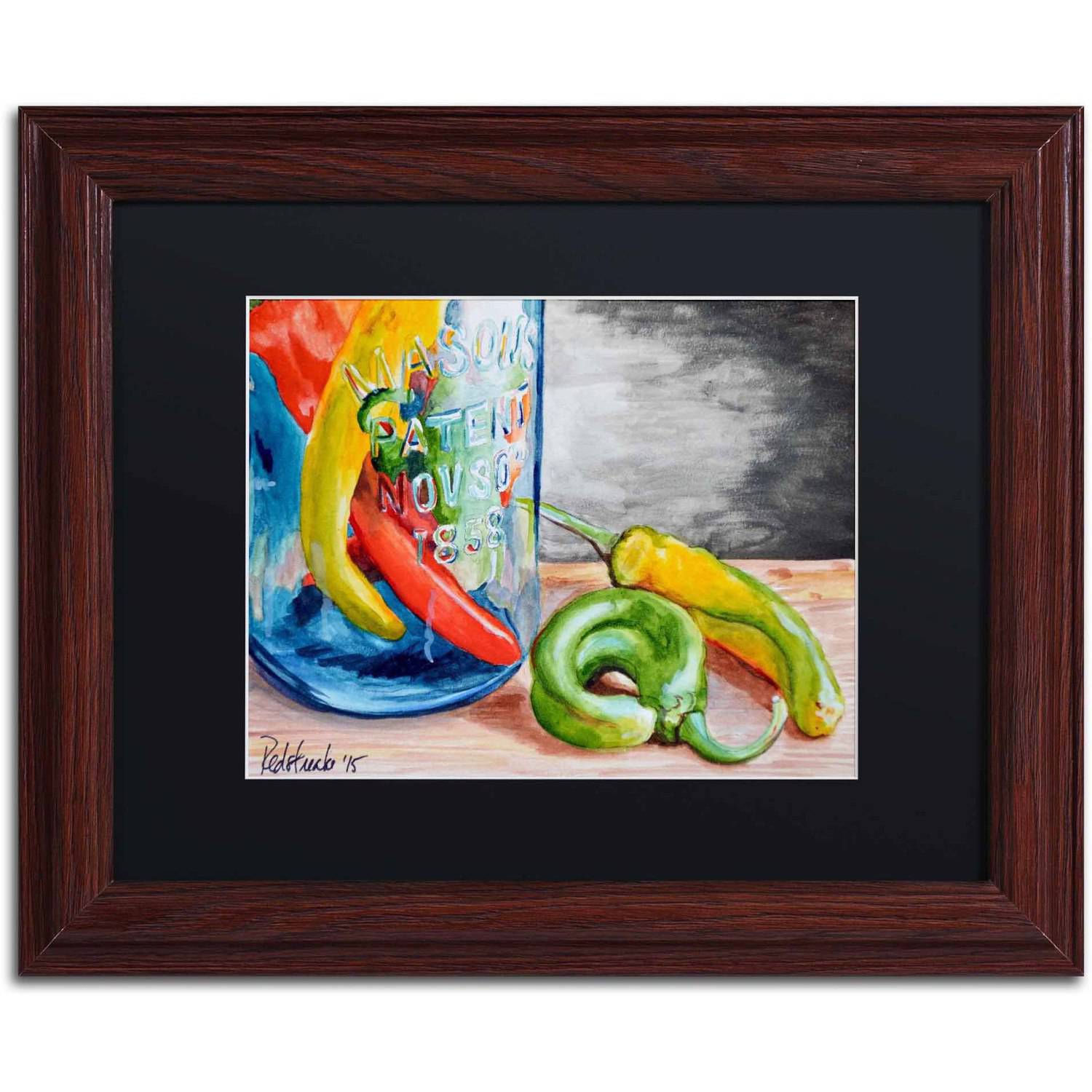 Trademark Fine Art "Chili Peppers" Canvas Art by Jennifer Redstreake Black Matte, Wood Frame