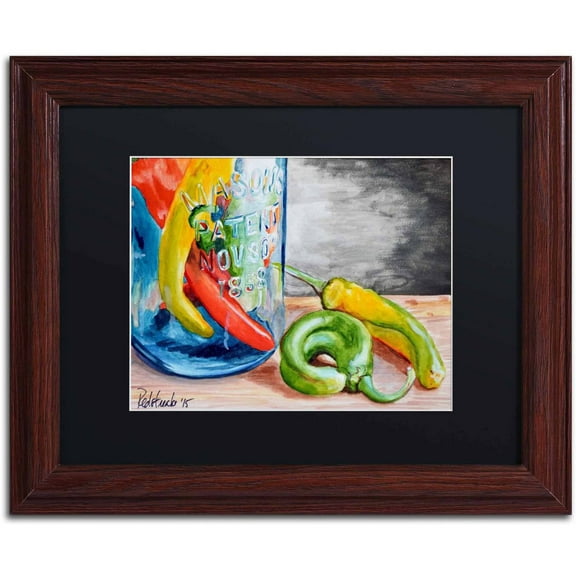 Trademark Fine Art "Chili Peppers" Canvas Art by Jennifer Redstreake Black Matte, Wood Frame