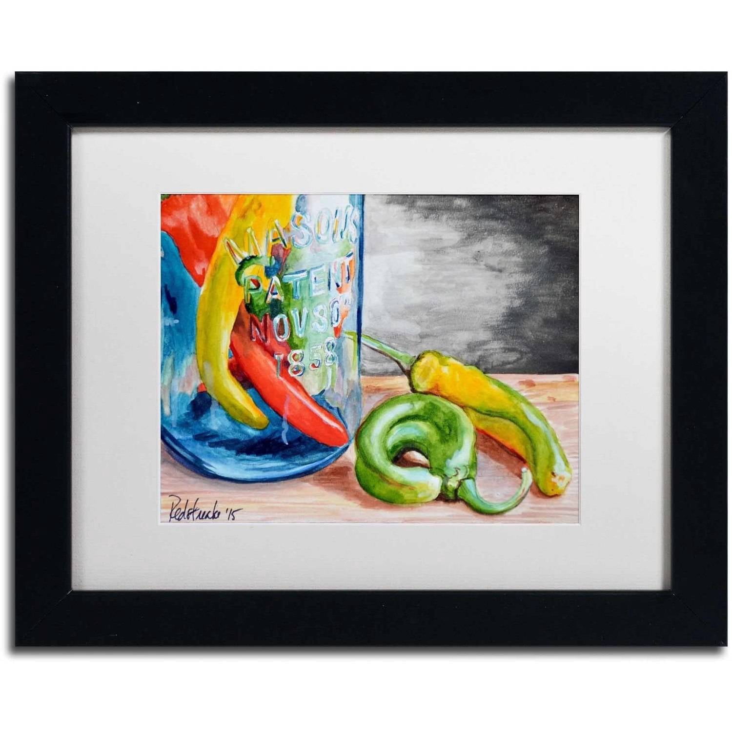 Trademark Fine Art "Chili Peppers" Canvas Art by Jennifer Redstreake White Matte, Black Frame