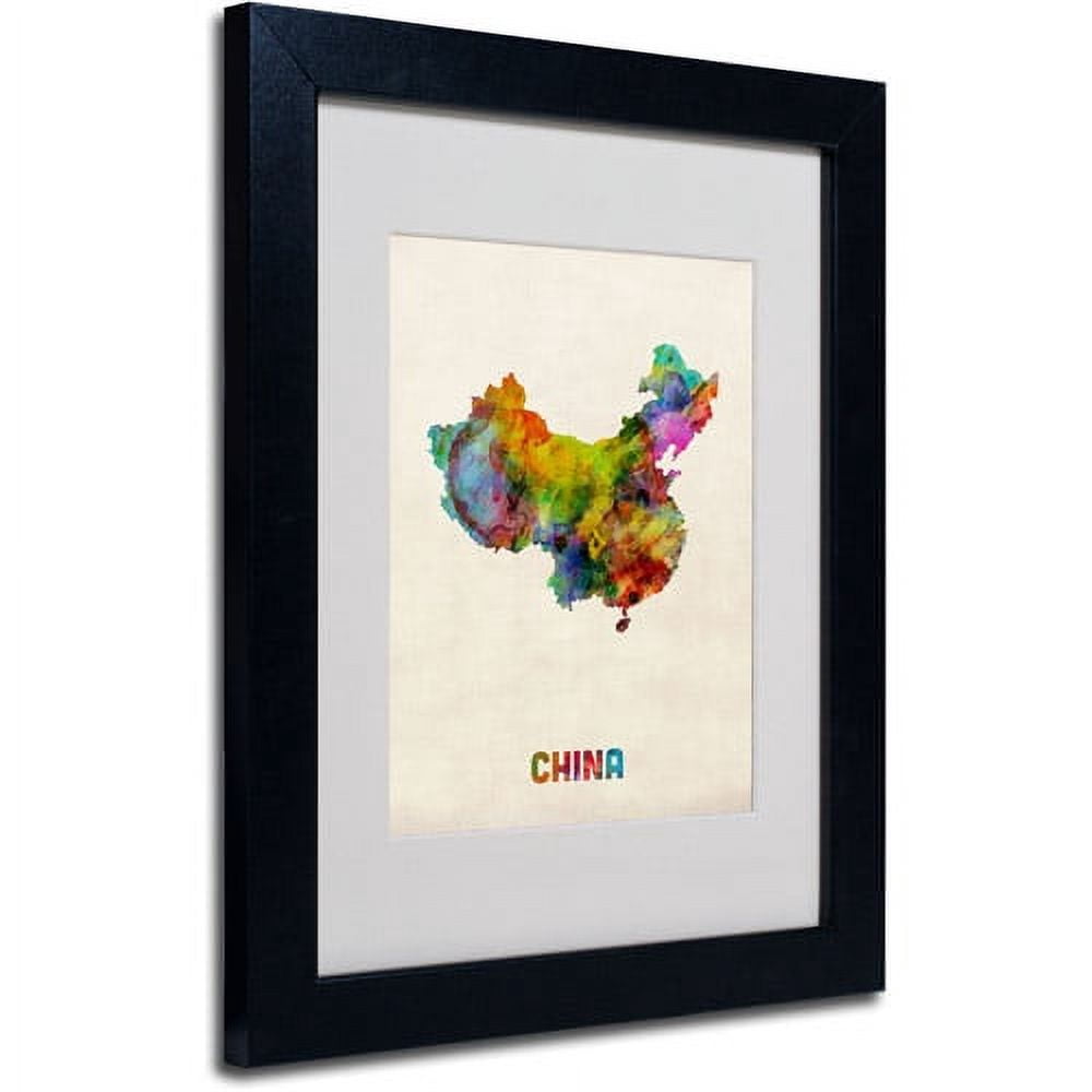 Trademark Fine Art "China Watercolor Map" by Michael Tompsett, Black Frame