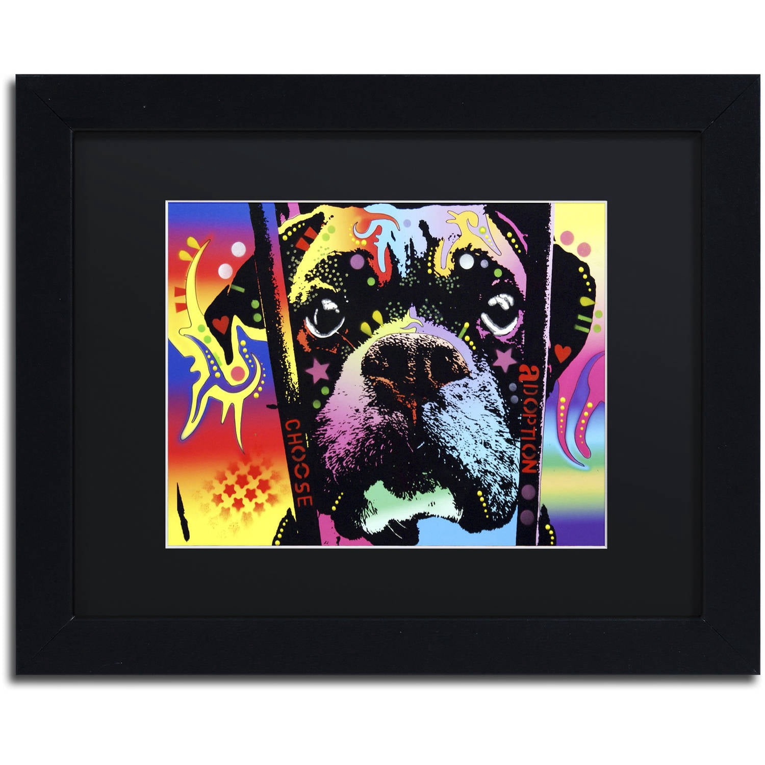 Trademark Fine Art "Choose Adoption Boxer" Canvas Art by Dean Russo, Black Matte, Black Frame
