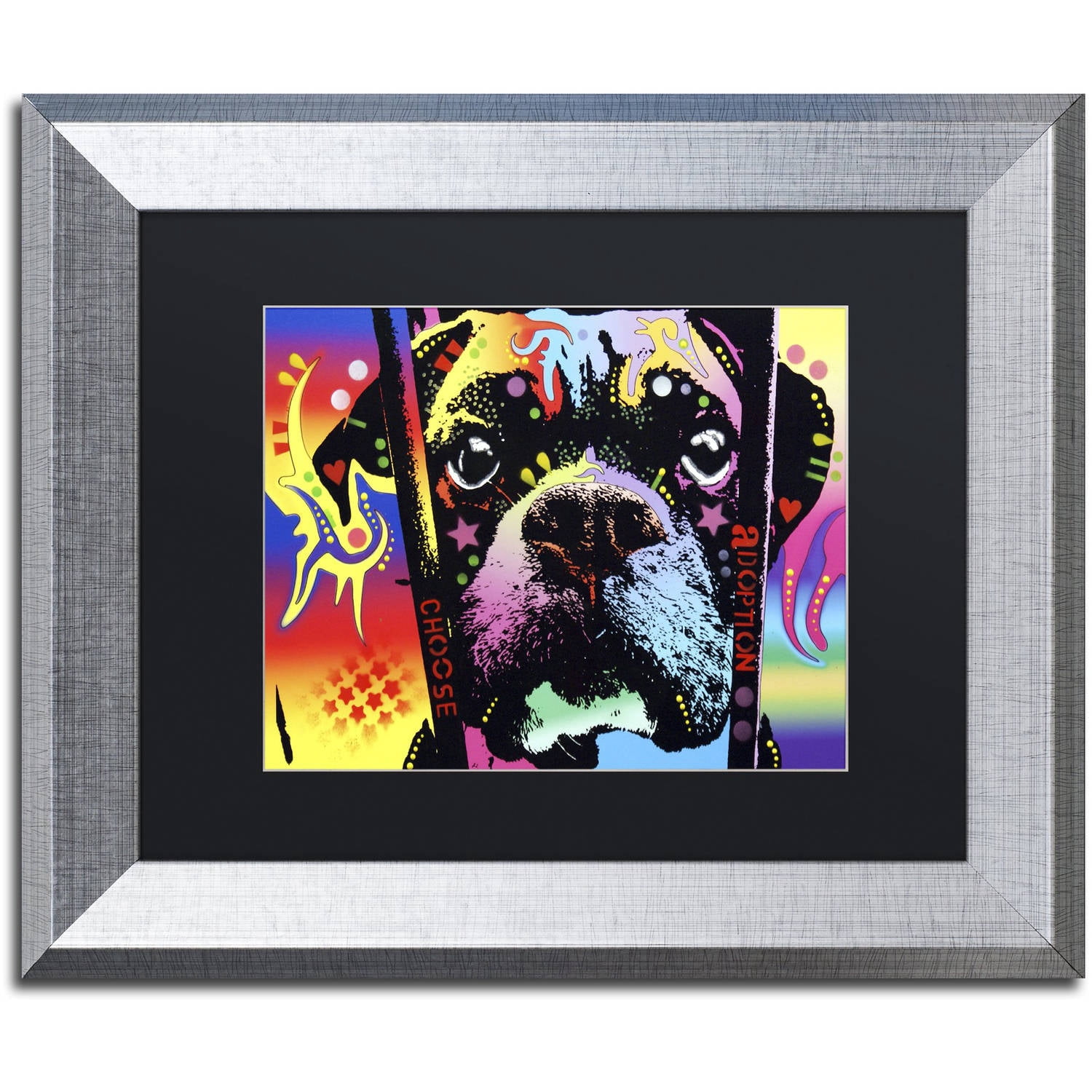 Trademark Fine Art "Choose Adoption Boxer" Canvas Art by Dean Russo, Black Matte, Silver Frame