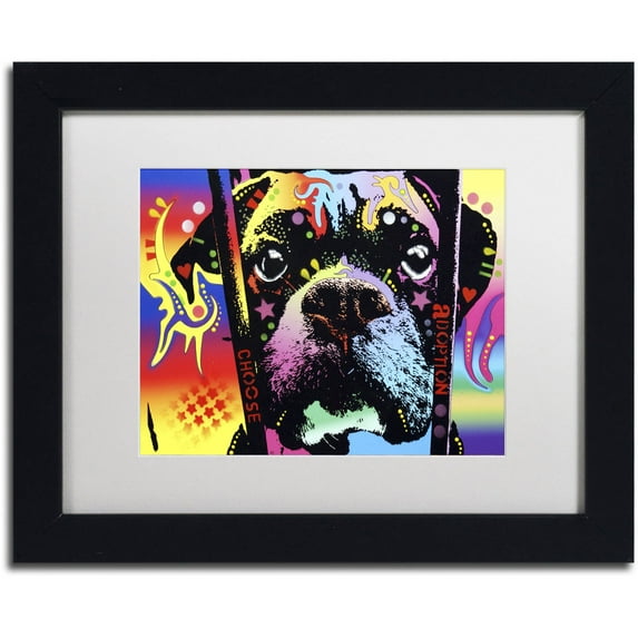 Trademark Fine Art "Choose Adoption Boxer" Canvas Art by Dean Russo, White Matte, Black Frame