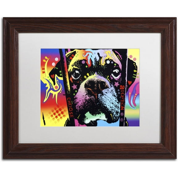 Trademark Fine Art "Choose Adoption Boxer" Canvas Art by Dean Russo, White Matte, Wood Frame