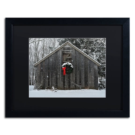 Trademark Fine Art KS0161-B1620BMF Christmas Barn in the Snow by Kurt Shaffer 16x20 FRM Art BLK MTD