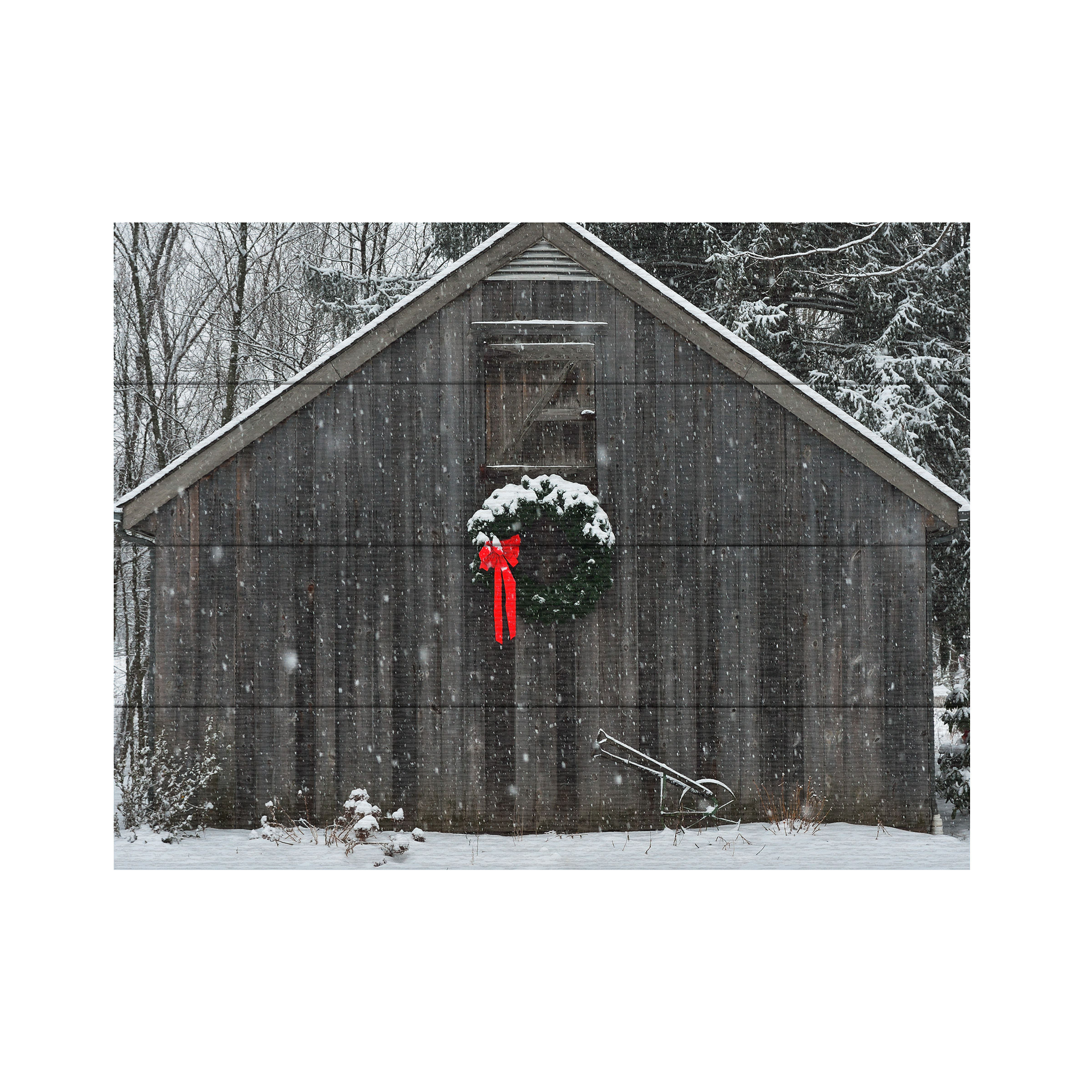 Trademark Fine Art 'Christmas Barn in the Snow' Wooden Wall Art Art by Kurt Shaffer