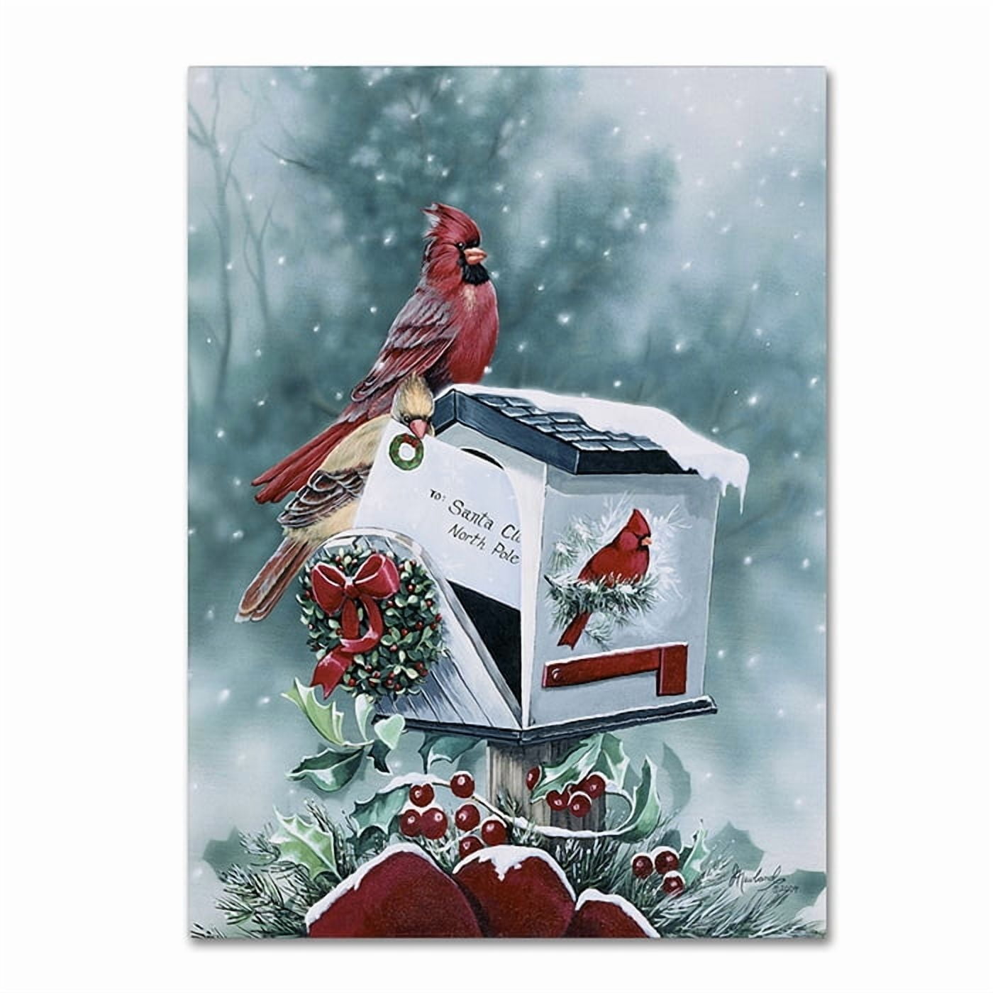 Trademark Fine Art 'Christmas Cardinals' Canvas Art by Jenny Newland