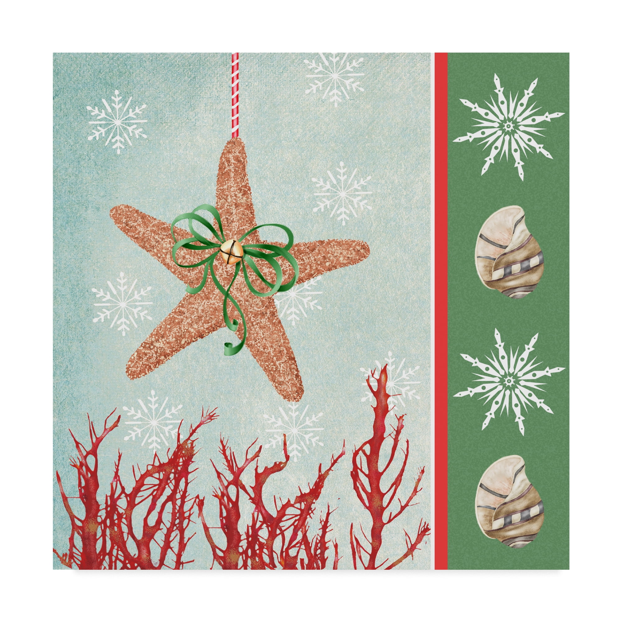 Coastal Christmas Starfish Canvas Print with Green Frame
