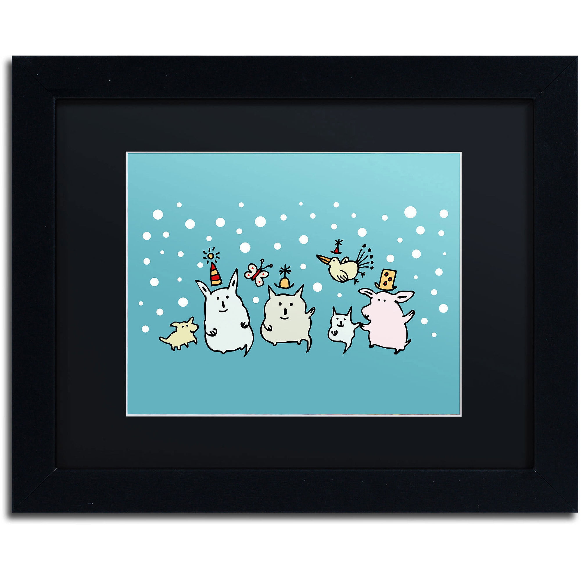 Trademark Fine Art "Christmas Creatures in Blue" Canvas Art by Carla Martell, Black Matte, Black Frame
