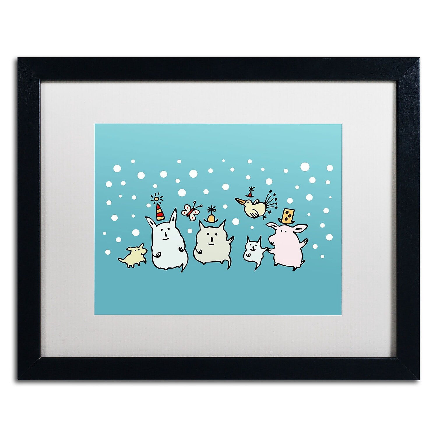 Trademark Fine Art "Christmas Creatures in Blue" Canvas Art by Carla Martell, White Matte, Black Frame