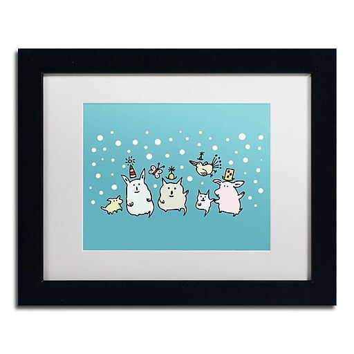 Trademark Fine Art "Christmas Creatures in Blue" Canvas Art by Carla Martell, White Matte, Black Frame