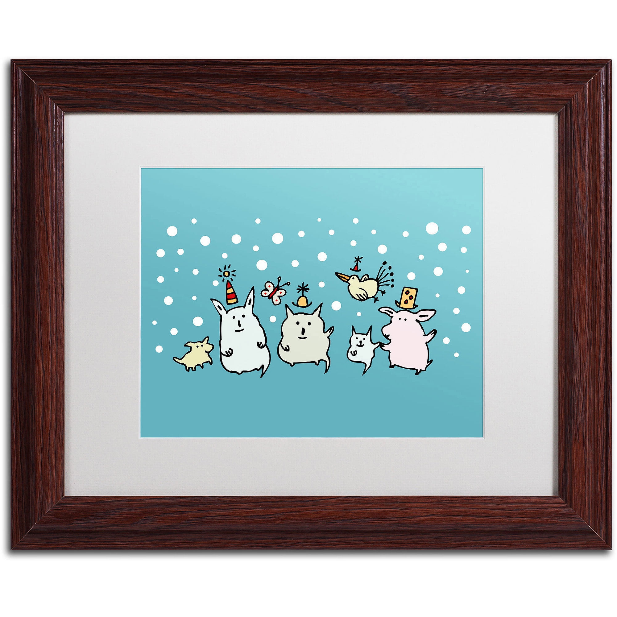 Trademark Fine Art "Christmas Creatures in Blue" Canvas Art by Carla Martell, White Matte, Wood Frame