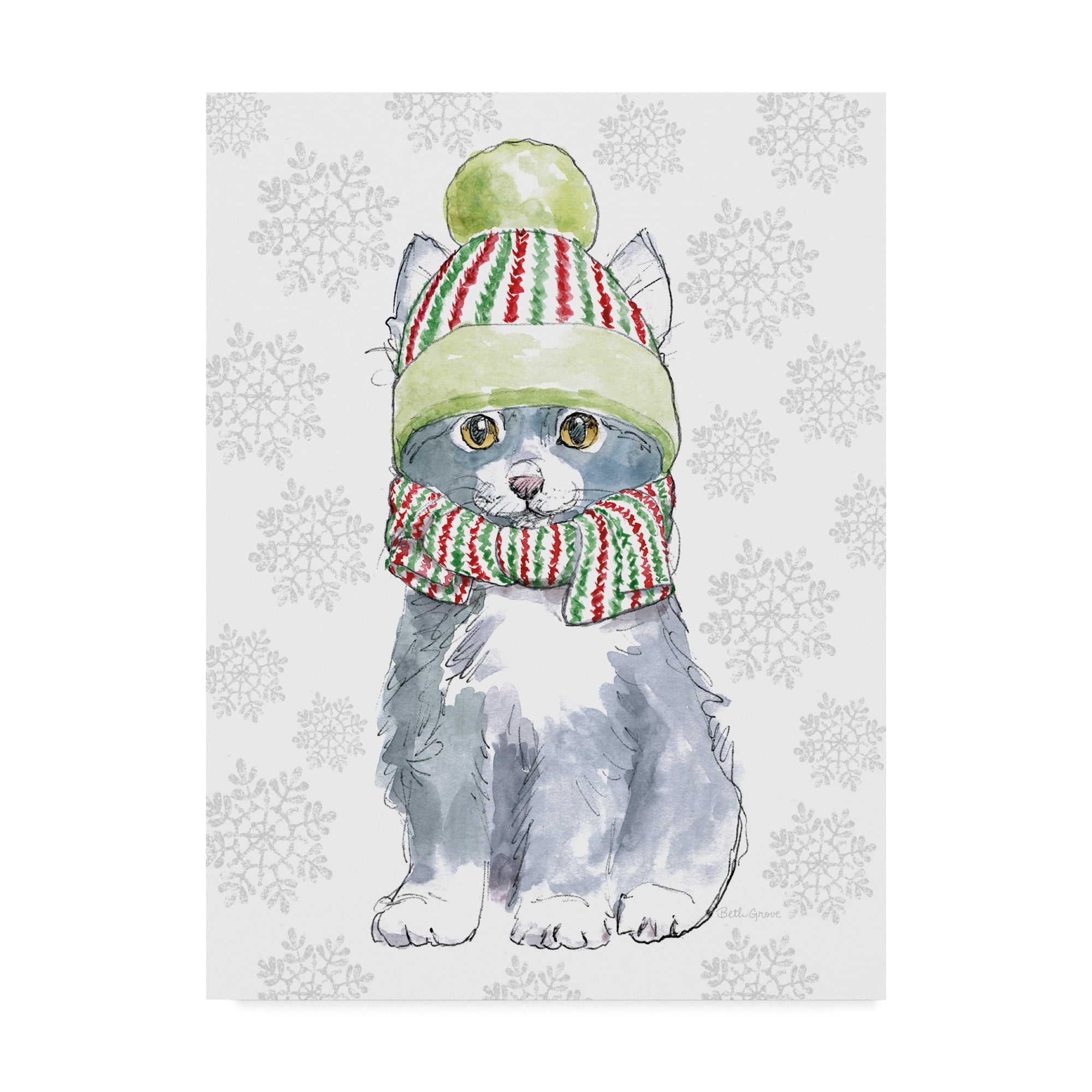Trademark Fine Art 'Christmas Kitties II Snowflakes v2' Canvas Art by Beth Grove