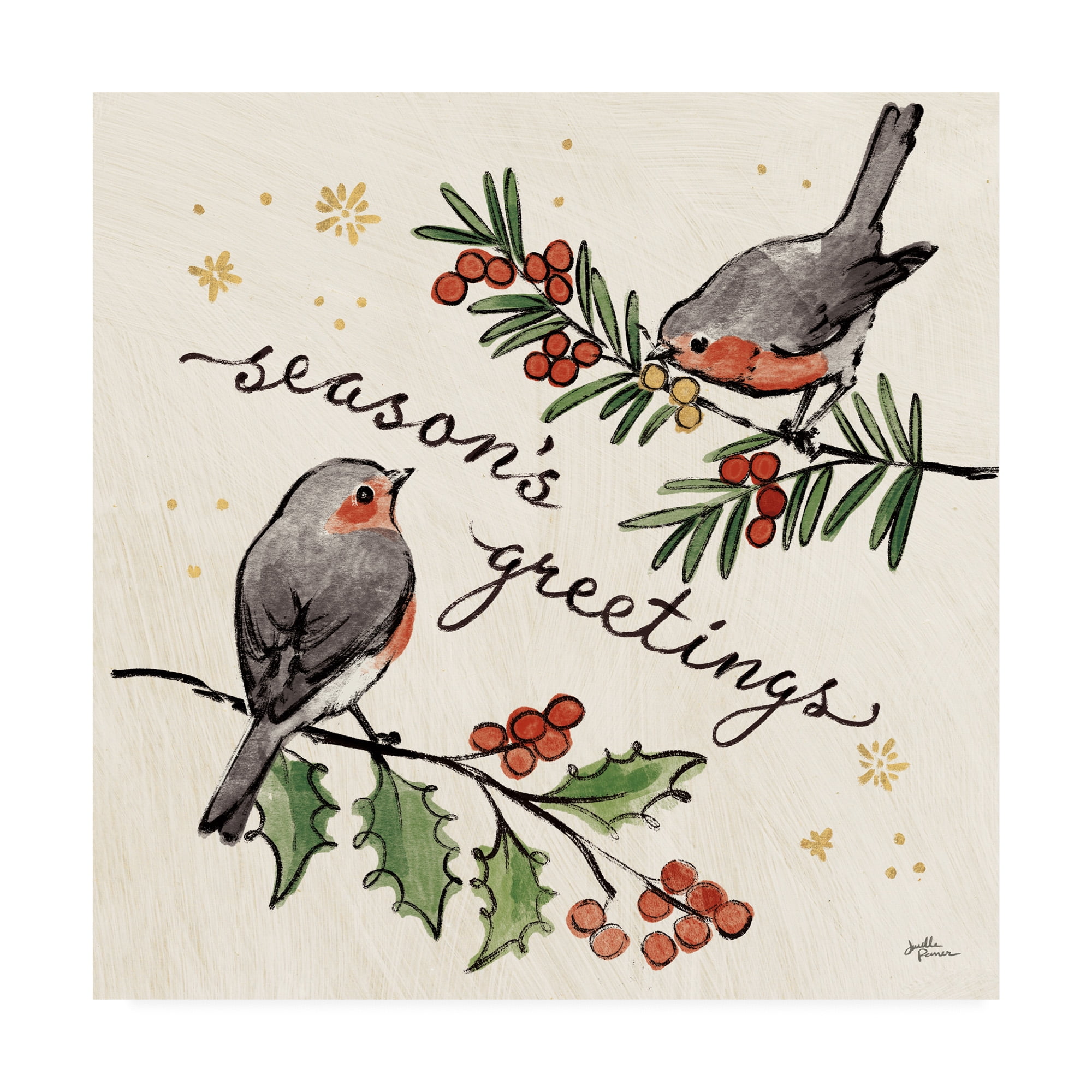 Season's Greetings Lovebirds Christmas Canvas Art