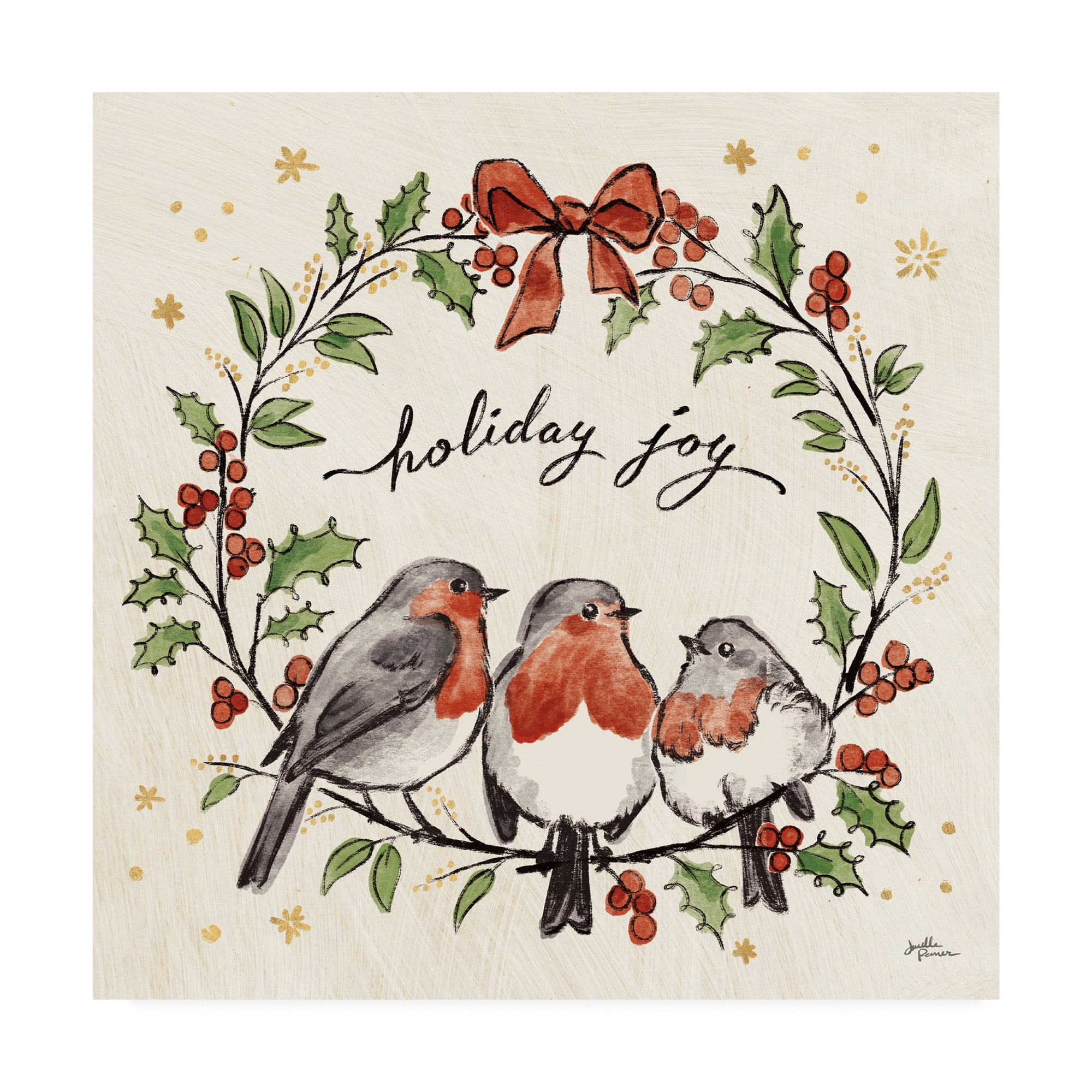 Holiday Joy Lovebirds Wreath Canvas Art, 14 x 14