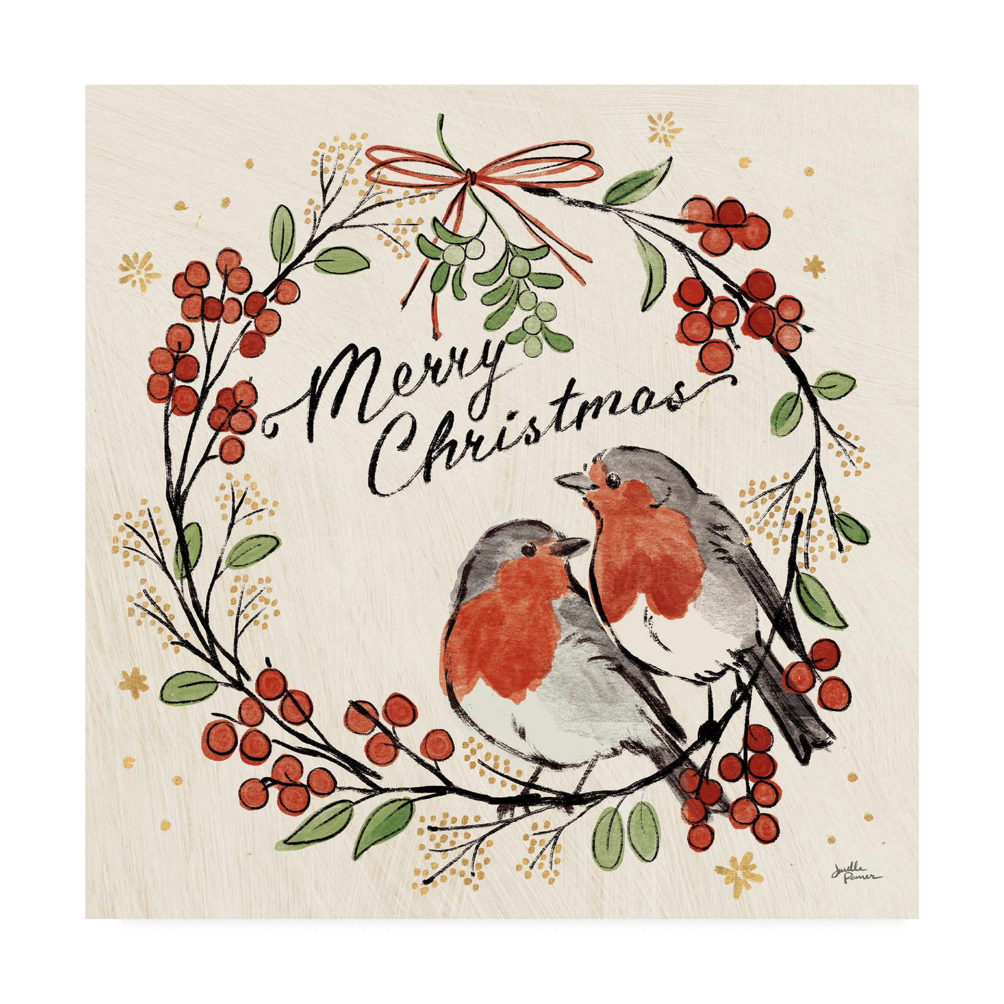 14x14 Merry Christmas Lovebirds Canvas Art