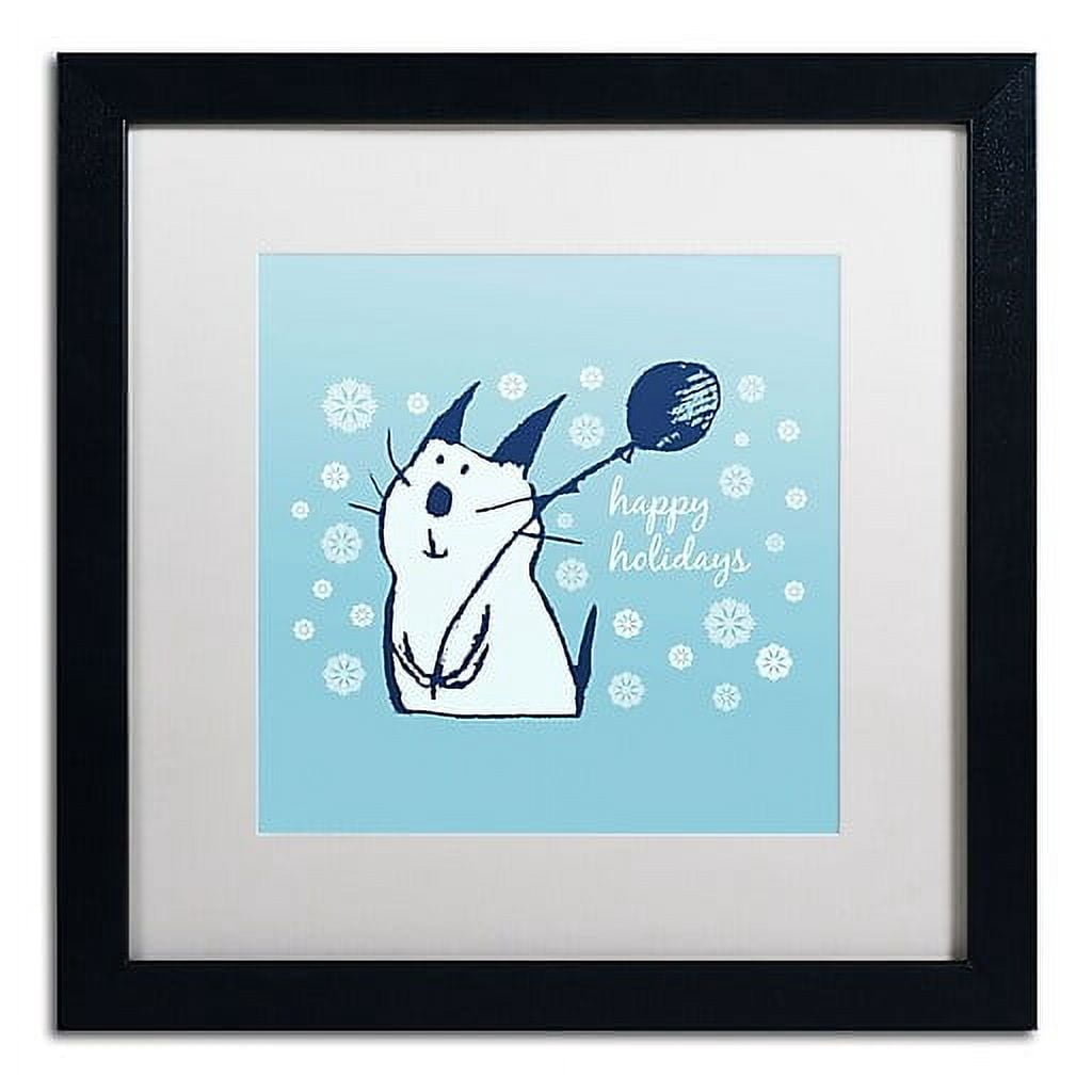 Trademark Fine Art "Christmas Party Cat" Canvas Art by Carla Martell, White Matte, Black Frame