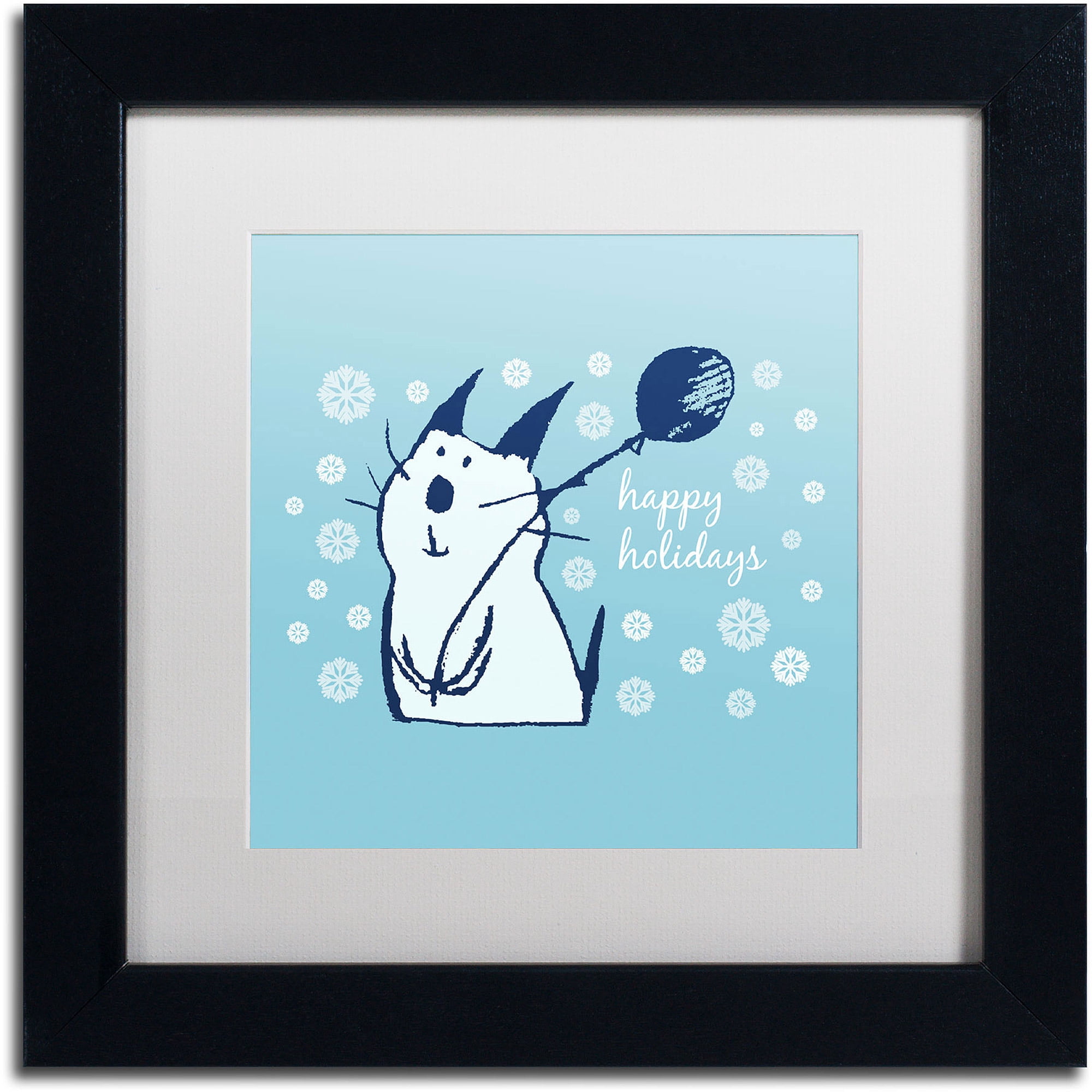 Trademark Fine Art "Christmas Party Cat" Canvas Art by Carla Martell, White Matte, Black Frame