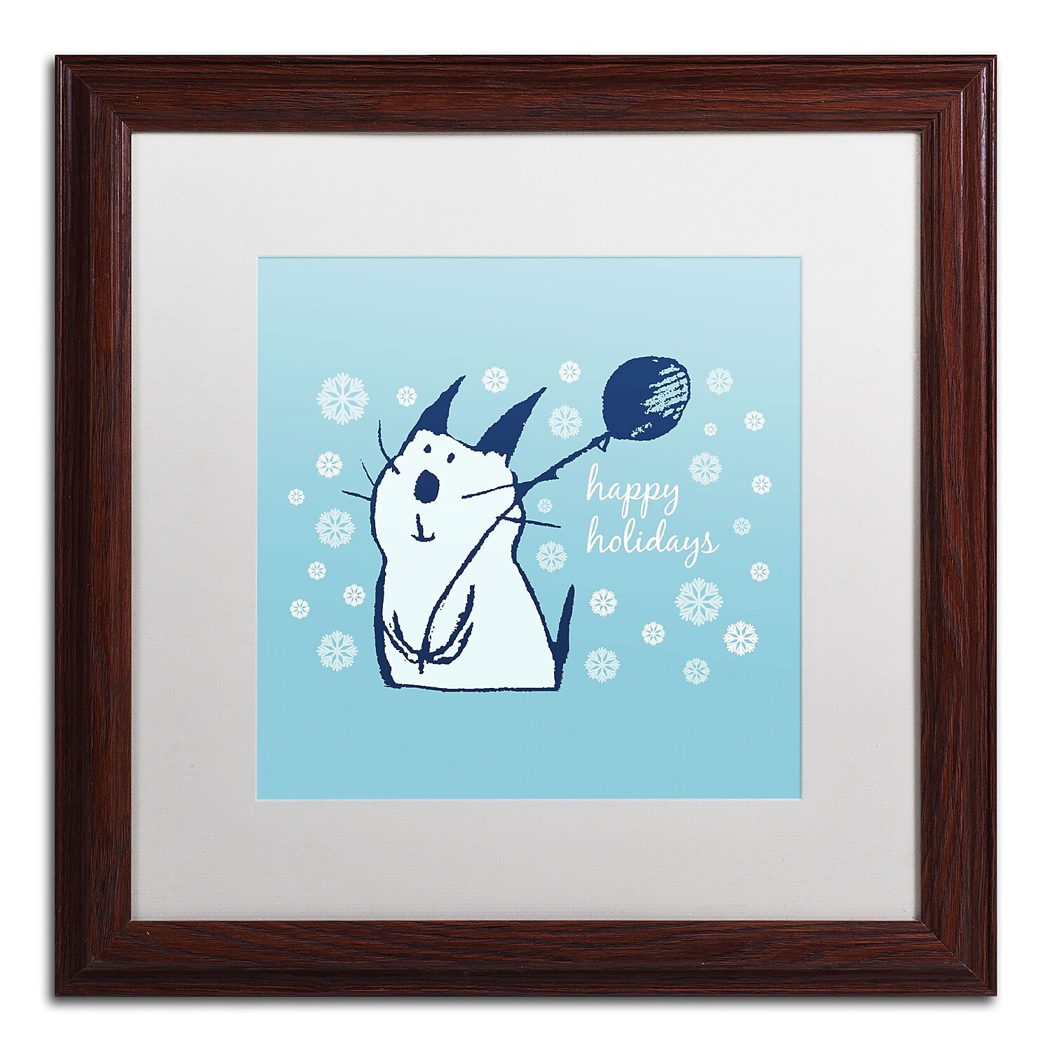 Trademark Fine Art "Christmas Party Cat" Canvas Art by Carla Martell, White Matte, Wood Frame