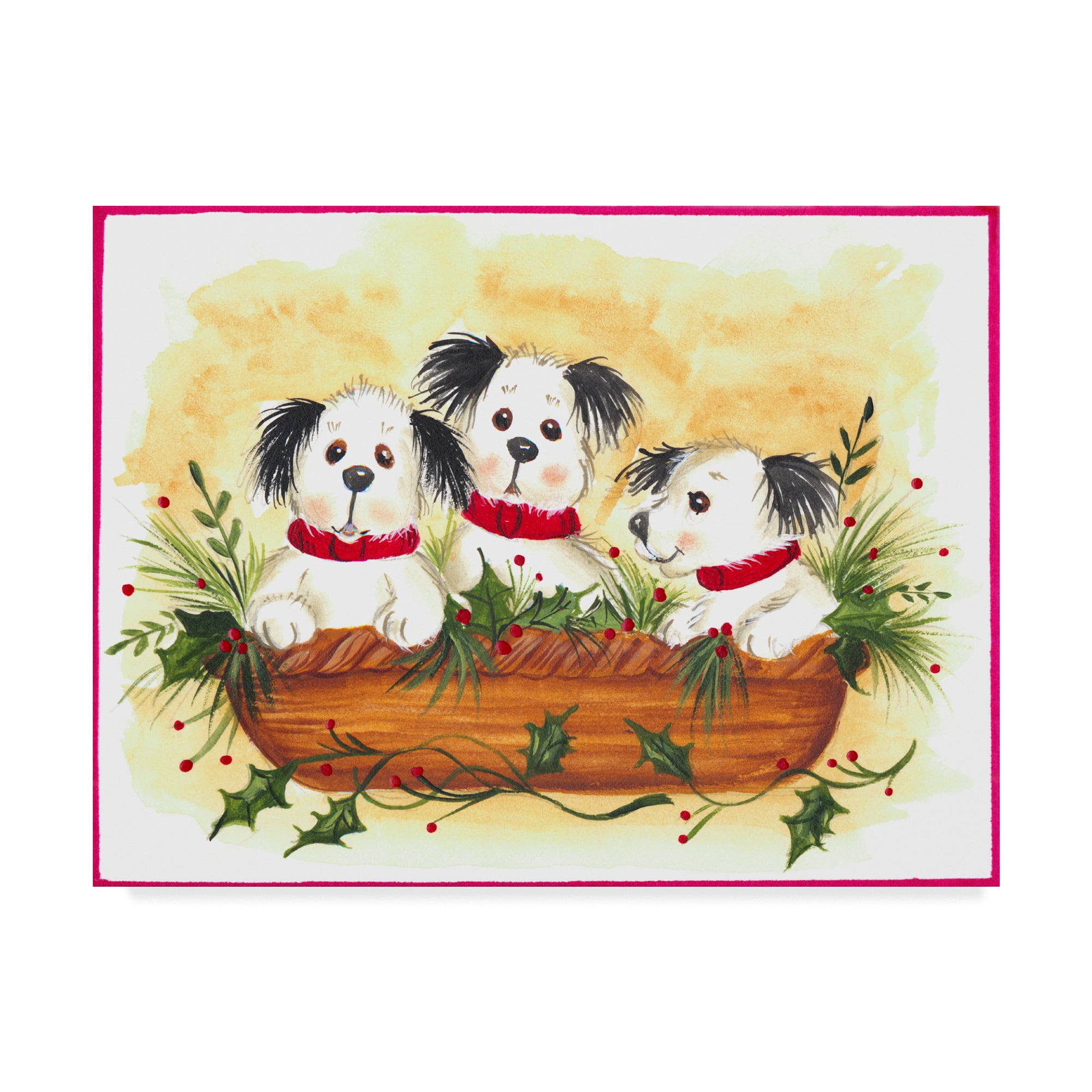 Trademark Fine Art 'Christmas Puppies' Canvas Art by Beverly Johnston