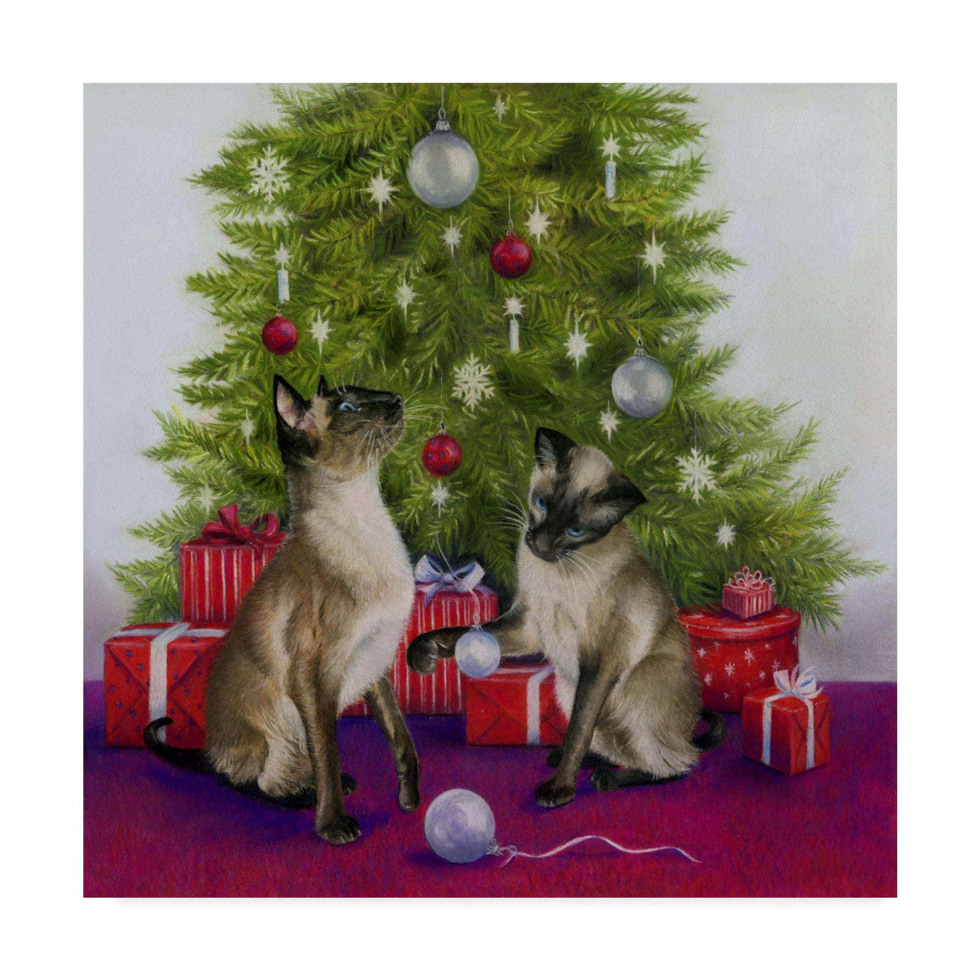 Trademark Fine Art 'Christmas Siamese Cats' Canvas Art by Janet Pidoux