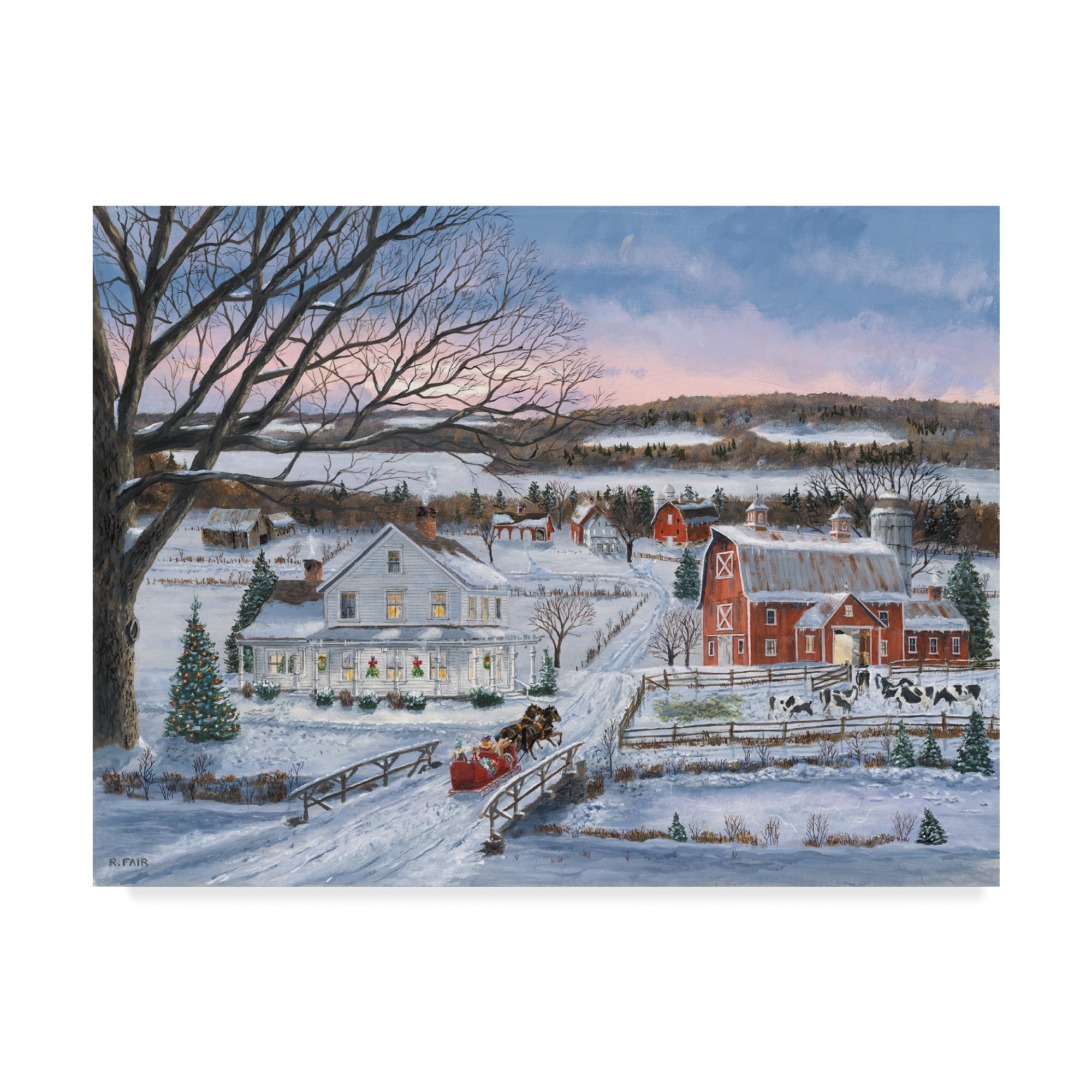 Christmas Sleigh Ride Winter Landscape Canvas Art
