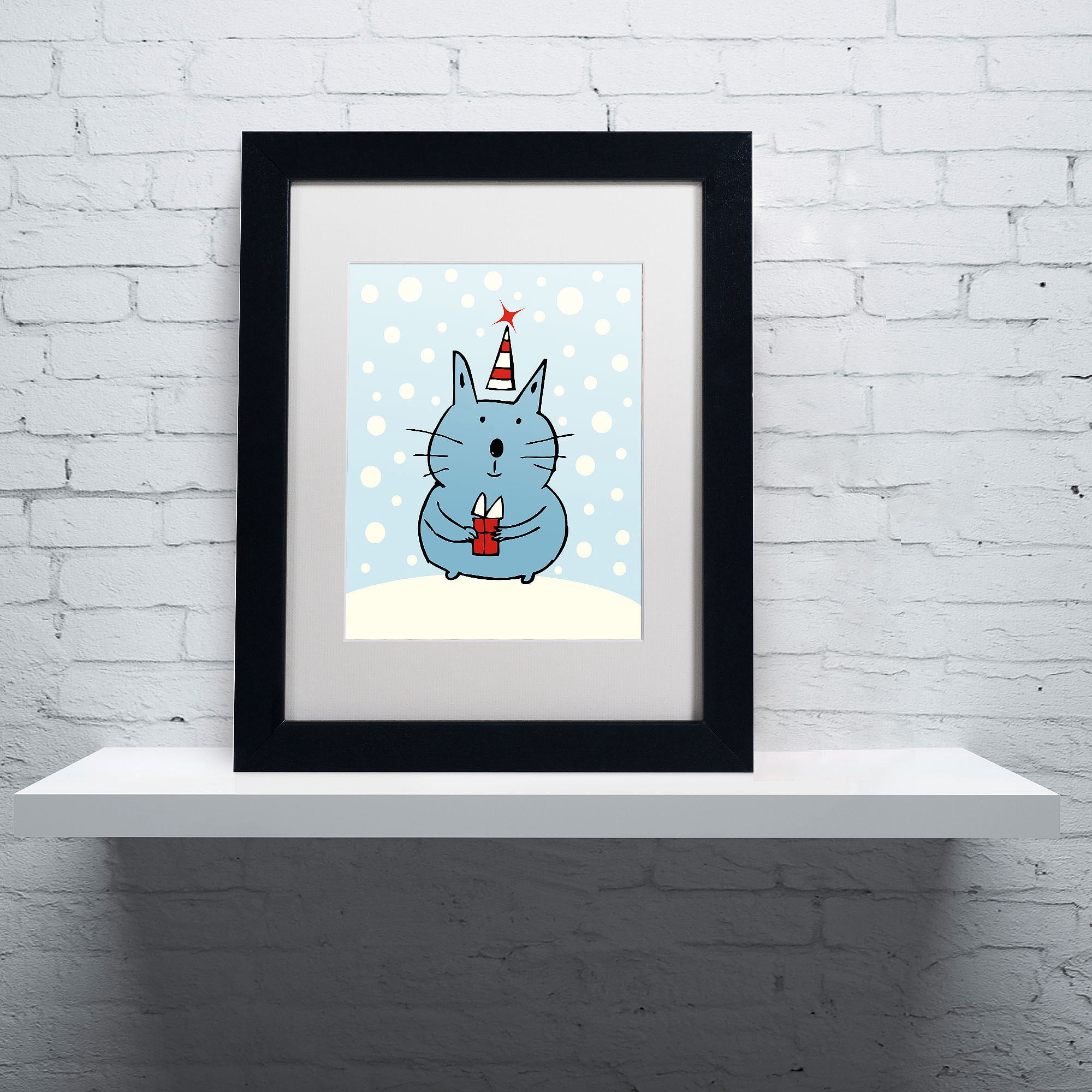 Trademark Fine Art "Christmas Snow Cat" Canvas Art by Carla Martell, White Matte, Black Frame