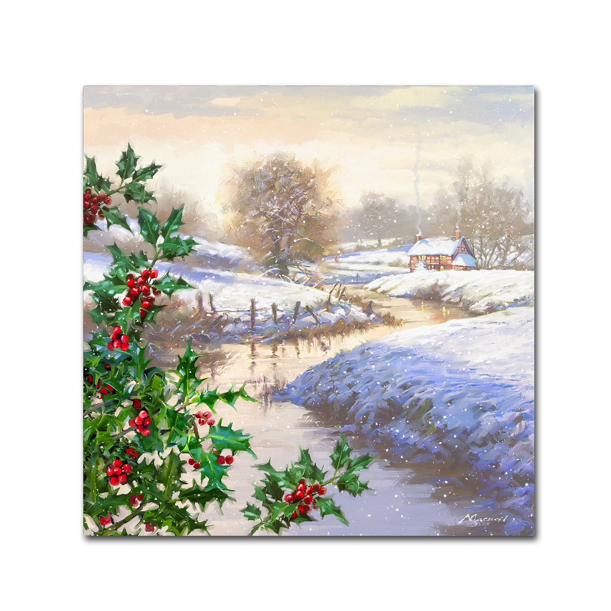 Snowy Cabin Christmas Landscape Gallery-Wrapped Canvas Art