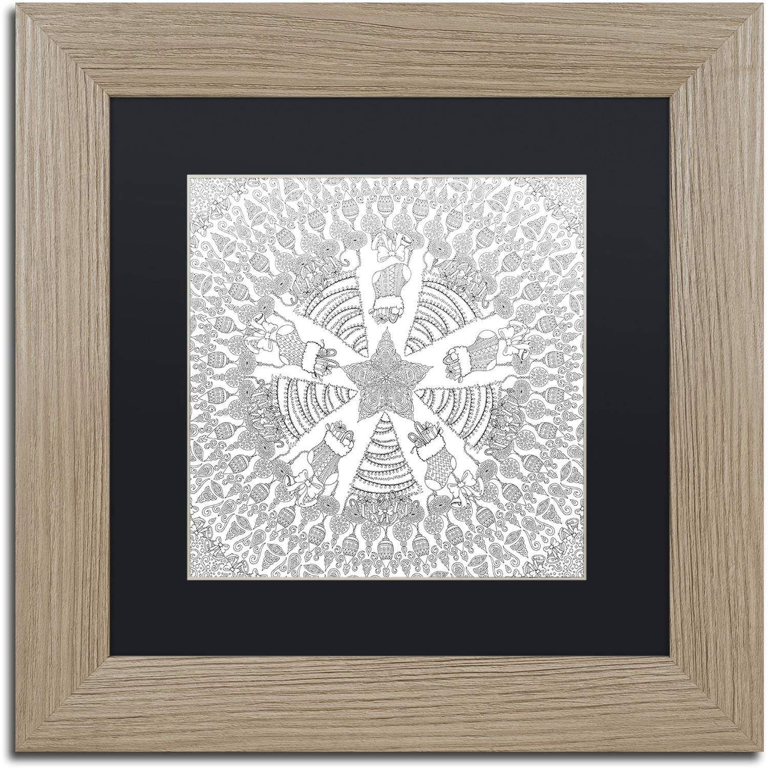 Trademark Fine Art "Christmas Tree Mandala" Canvas Art by Hello Angel, Black Matte, Birch Frame