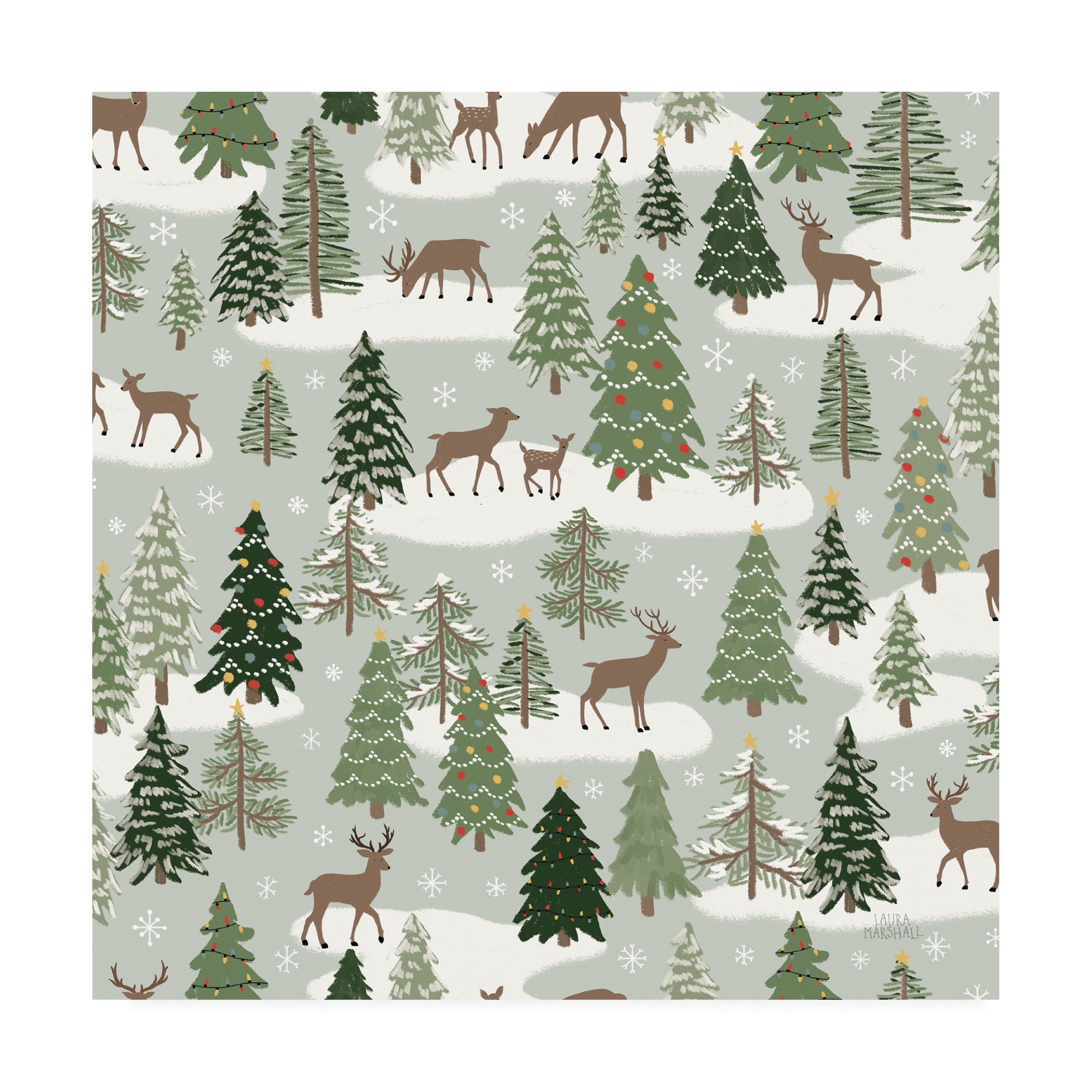 Christmas Village Pattern Canvas Art with Deer and Snow