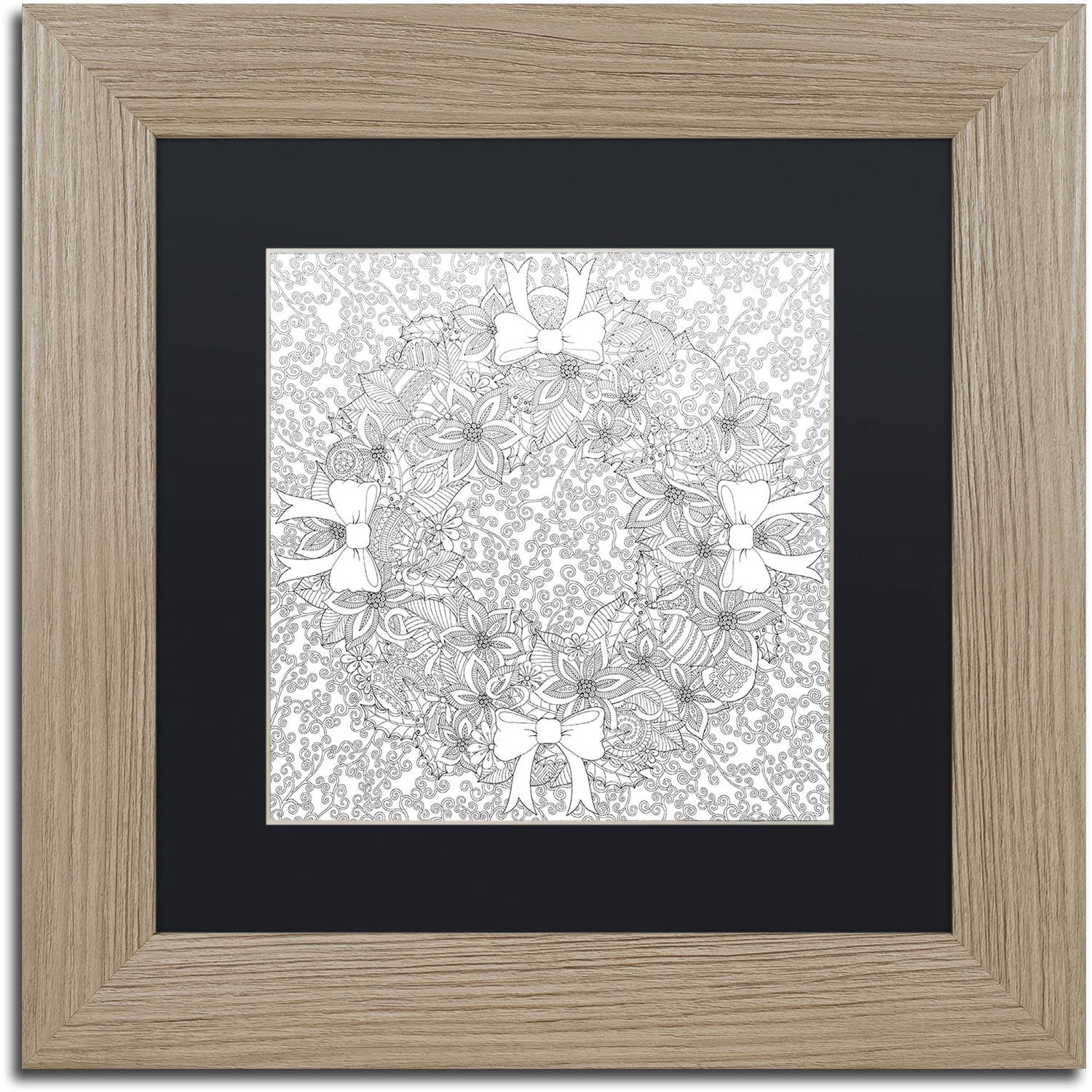 Trademark Fine Art "Christmas Wreath Mandala" Canvas Art by Hello Angel, Black Matte, Birch Frame