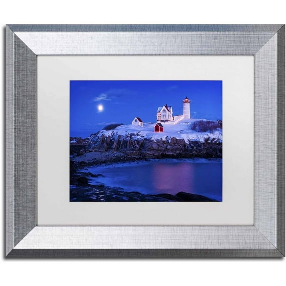Trademark Fine Art 'Christmas at Nubble' Canvas Art by Michael Blanchette Photography, White Matte, Silver Frame