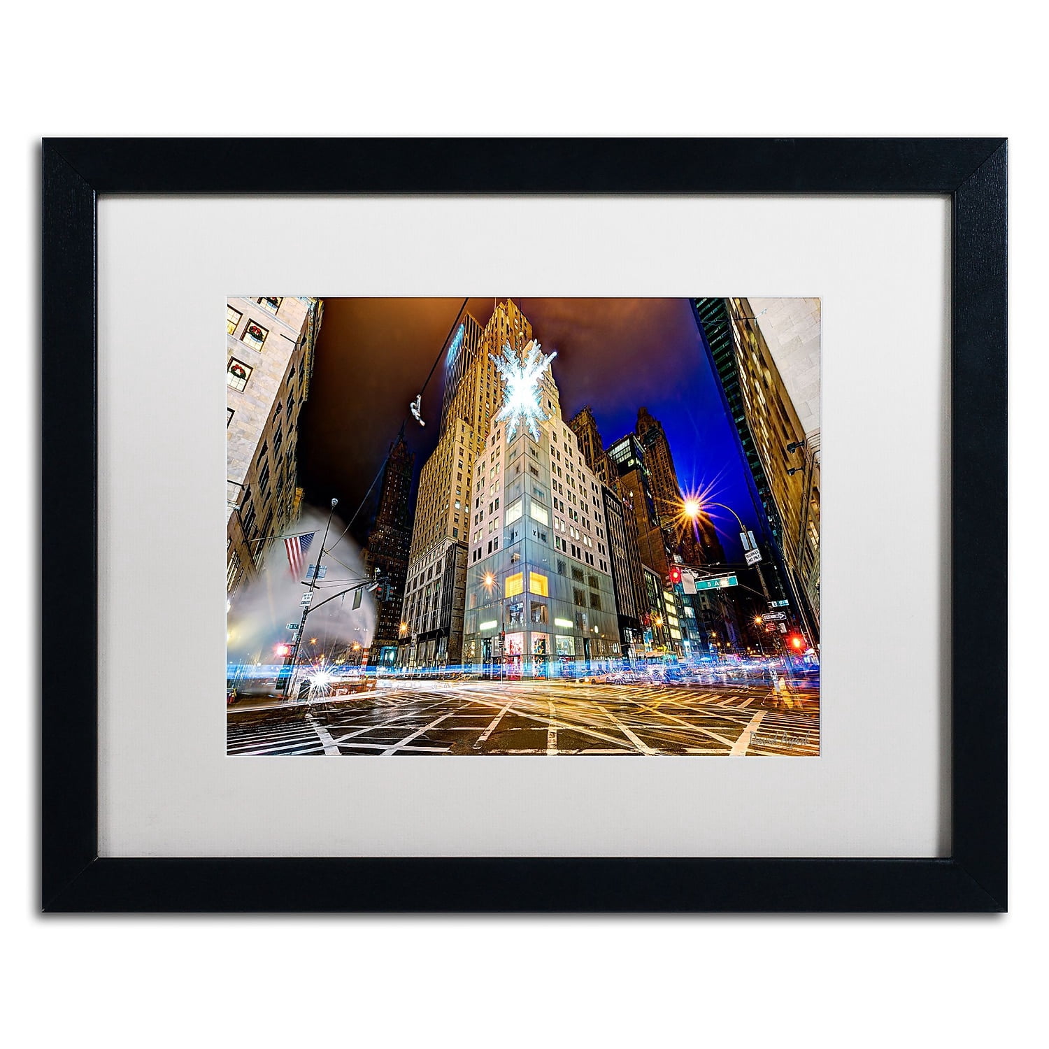Trademark Fine Art "Christmas in New York" Canvas Art by David Ayash White Matte, Black Frame