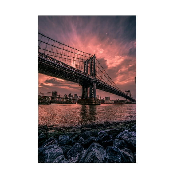 Trademark Fine Art Christopher R Veizaga Manhattan Bridge Wide Angle Canvas Wall Art