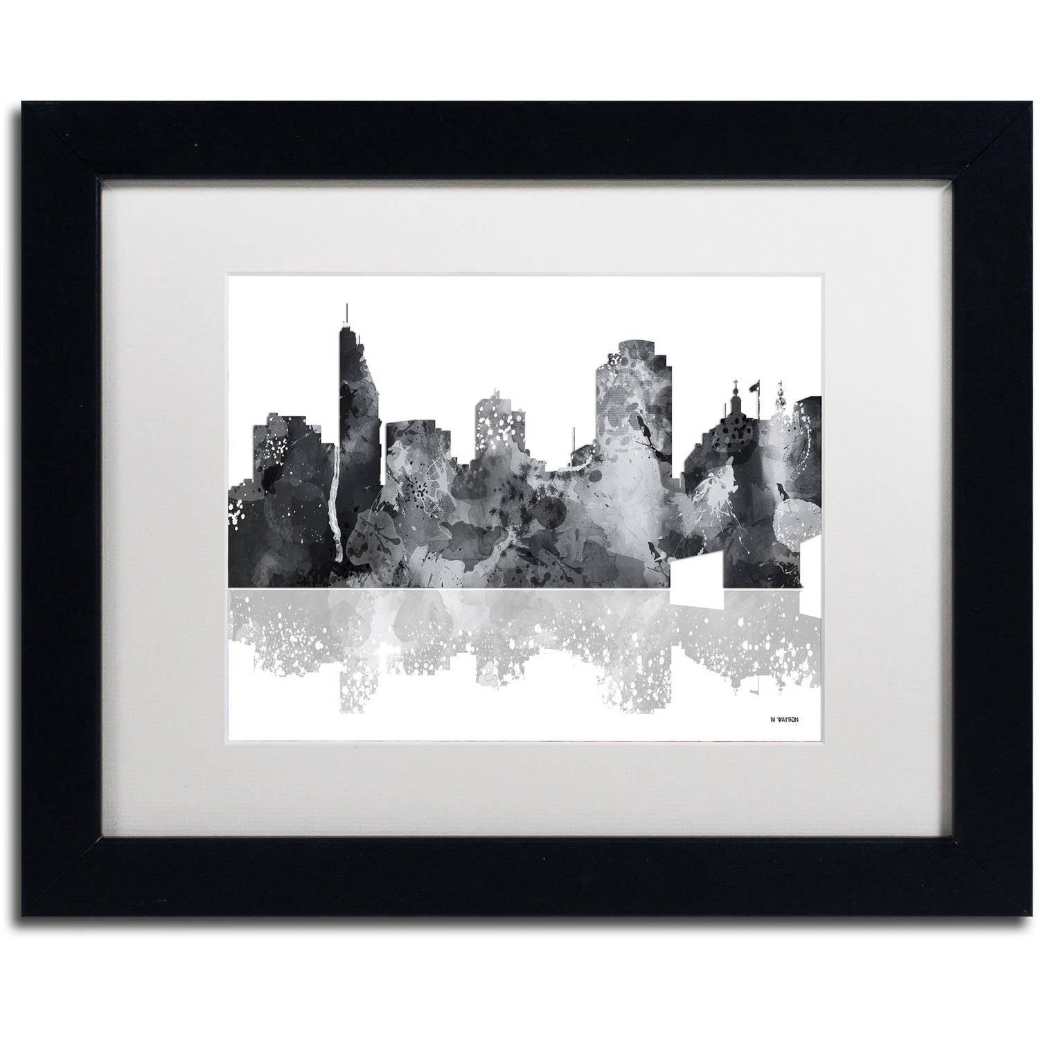 Trademark Fine Art "Cincinatti Ohio Skyline BG-1" Canvas Art by Marlene Watson, White Matte, Black Frame