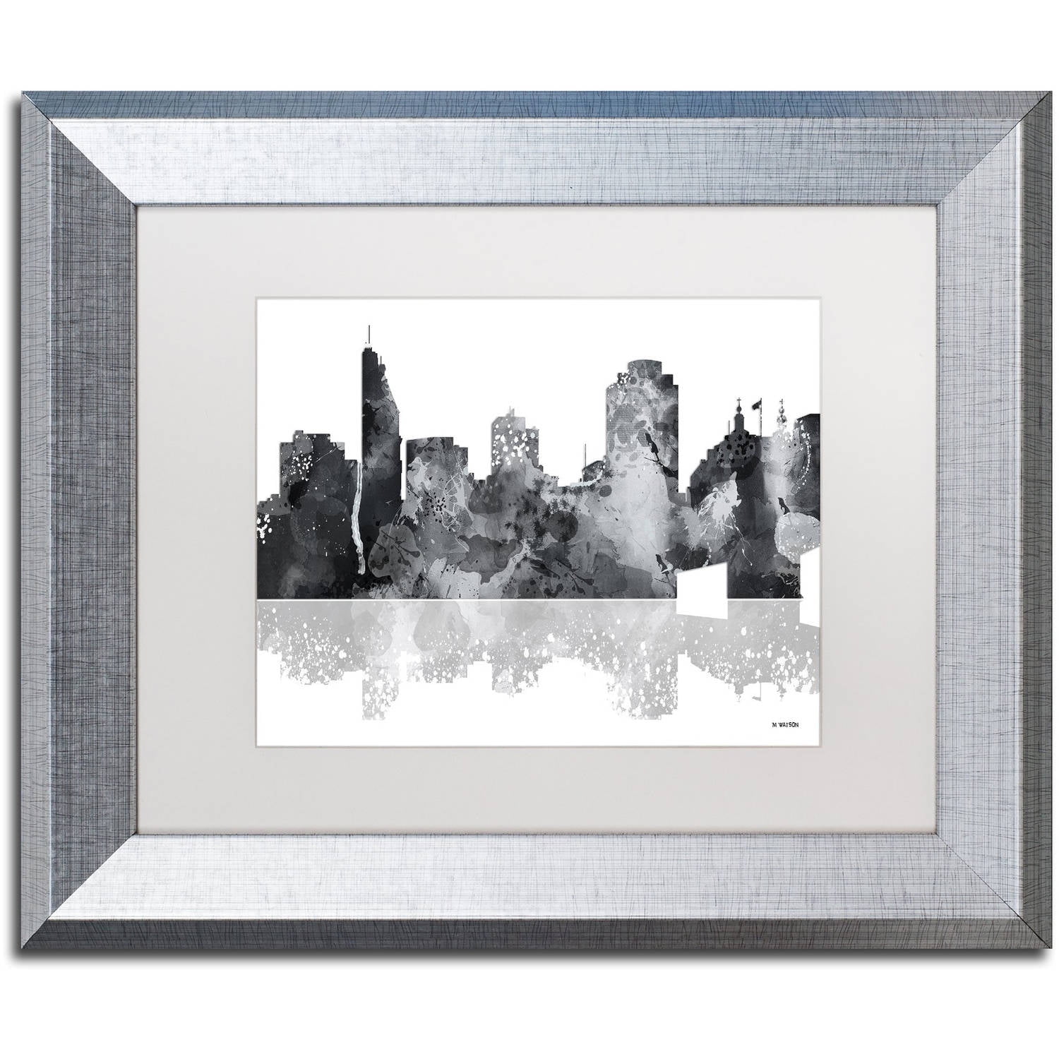 Trademark Fine Art "Cincinatti Ohio Skyline BG-1" Canvas Art by Marlene Watson, White Matte, Silver Frame