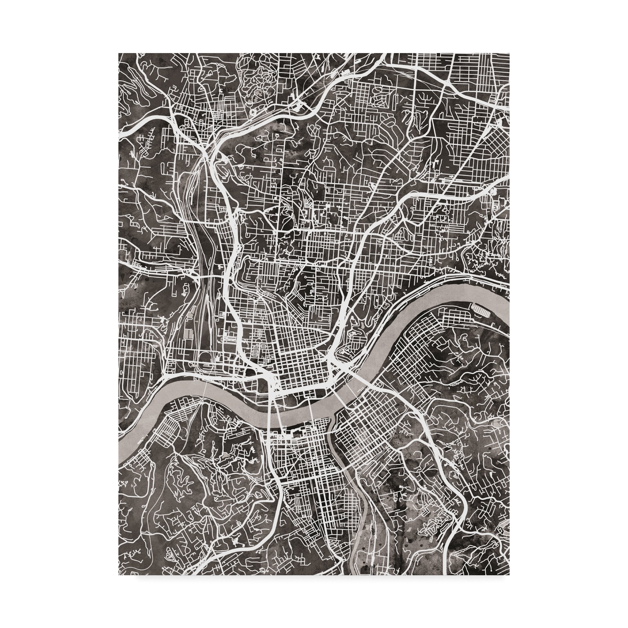 Trademark Fine Art 'Cincinnati Ohio City Map Black' Canvas Art by Michael Tompsett