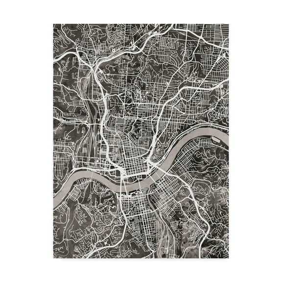 Trademark Fine Art 'Cincinnati Ohio City Map Black' Canvas Art by Michael Tompsett