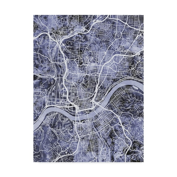 Trademark Fine Art 'Cincinnati Ohio City Map Blue' Canvas Art by Michael Tompsett