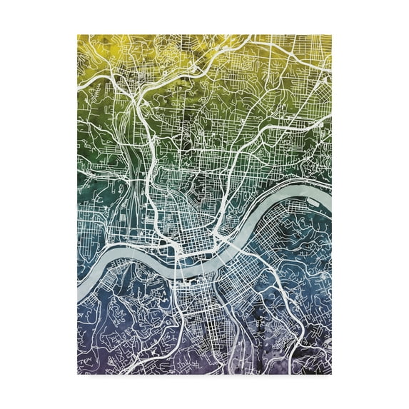 Trademark Fine Art 'Cincinnati Ohio City Map Blue Yellow' Canvas Art by Michael Tompsett