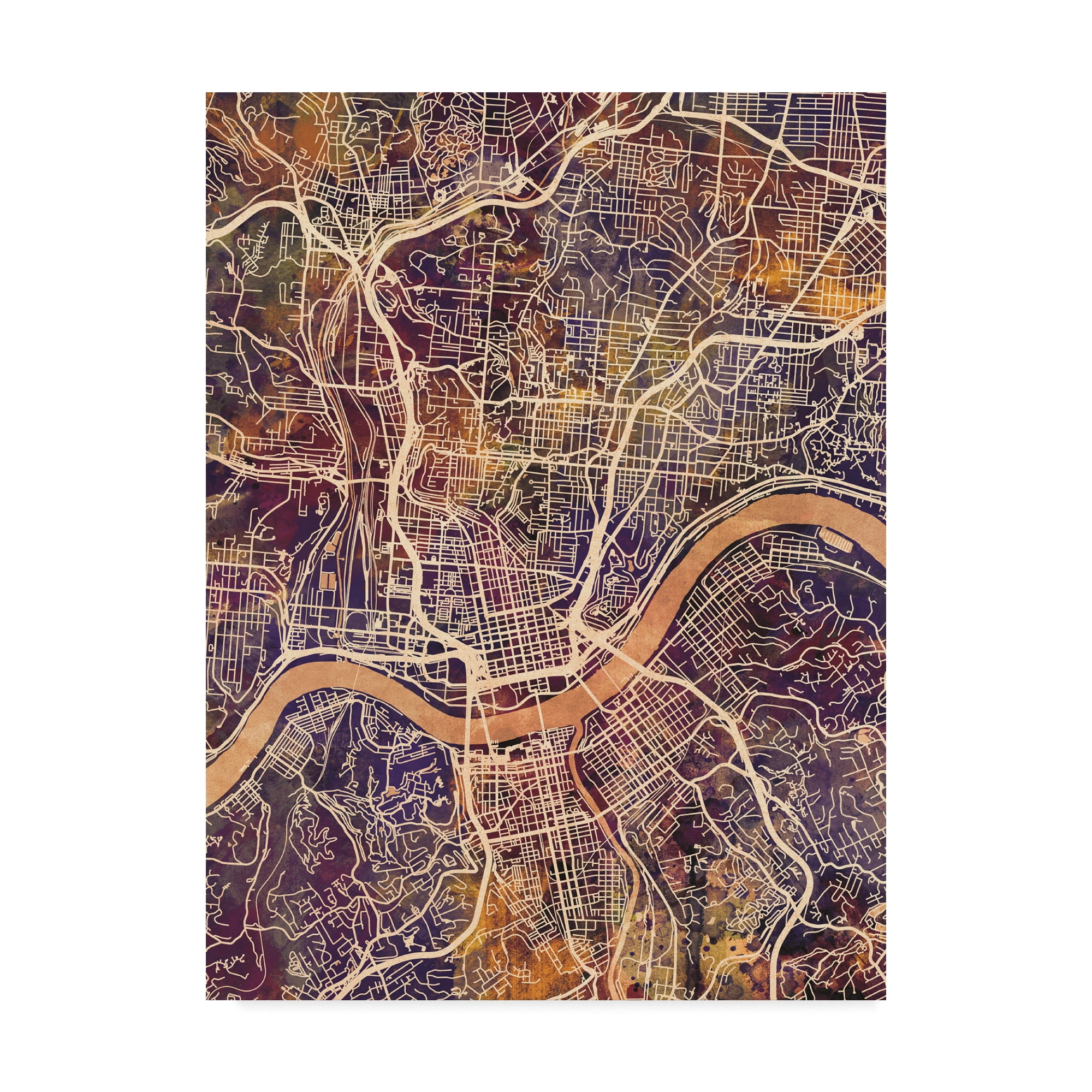 Trademark Fine Art 'Cincinnati Ohio City Map II' Canvas Art by Michael Tompsett