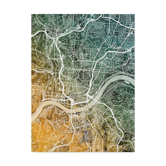 Trademark Fine Art 'Cincinnati Ohio City Map Teal Orange' Canvas Art by Michael Tompsett