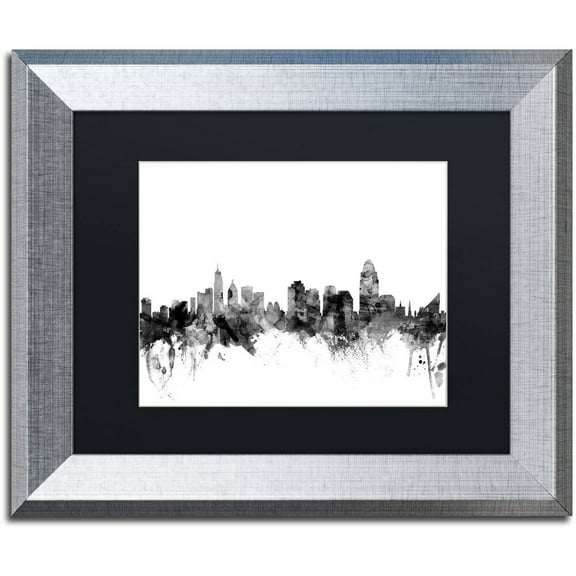 Trademark Fine Art "Cincinnati Ohio Skyline B&W" Canvas Art by Michael Tompsett, Black Matte, Silver Frame