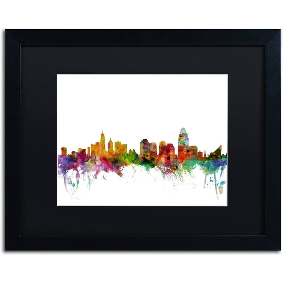 Trademark Fine Art 'Cincinnati Ohio Skyline' Canvas Art by Michael Tompsett, Black Matte, Black Frame
