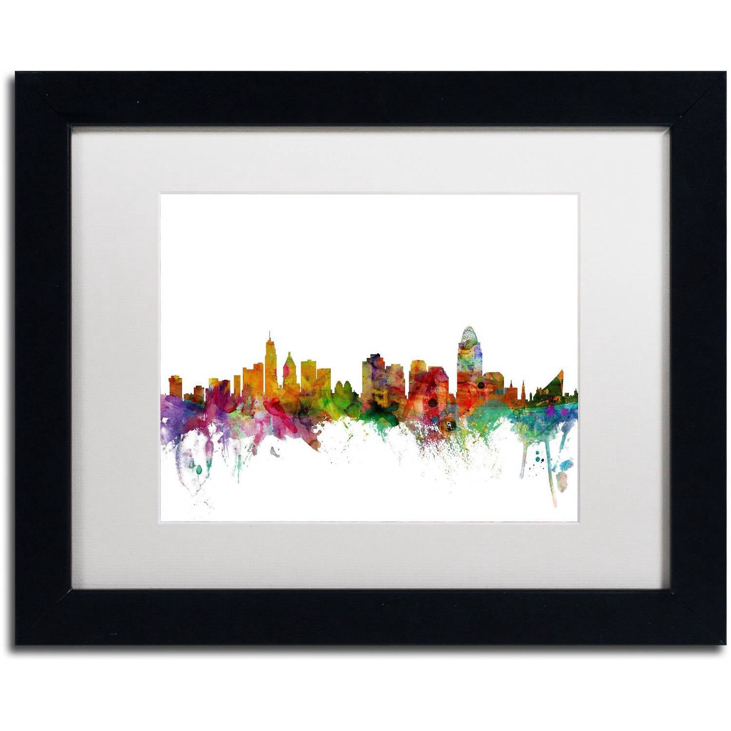 Trademark Fine Art 'Cincinnati Ohio Skyline' Canvas Art by Michael Tompsett, White Matte, Black Frame