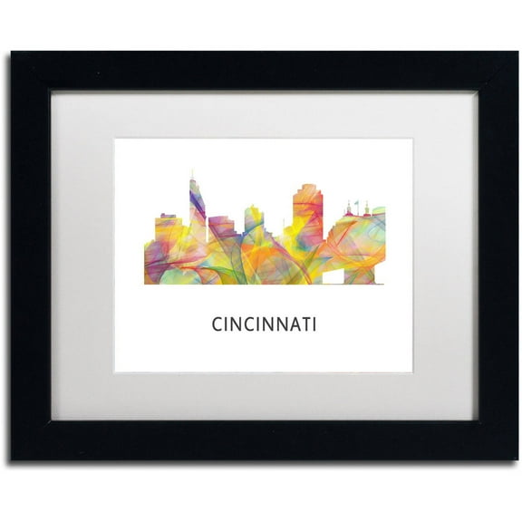 Trademark Fine Art 'Cincinnati Ohio Skyline WB-1' Canvas Art by Marlene Watson, White Matte, Black Frame