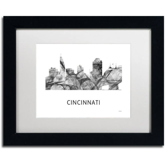 Trademark Fine Art 'Cincinnati Ohio Skyline WB-BW' Canvas Art by Marlene Watson, White Matte, Black Frame