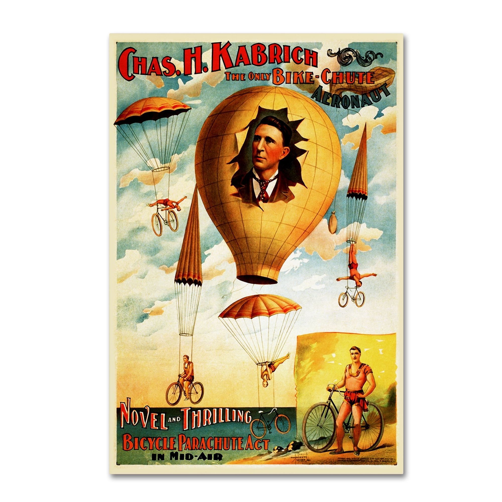 Vintage Circus Bicycle Parachute Act Canvas Art