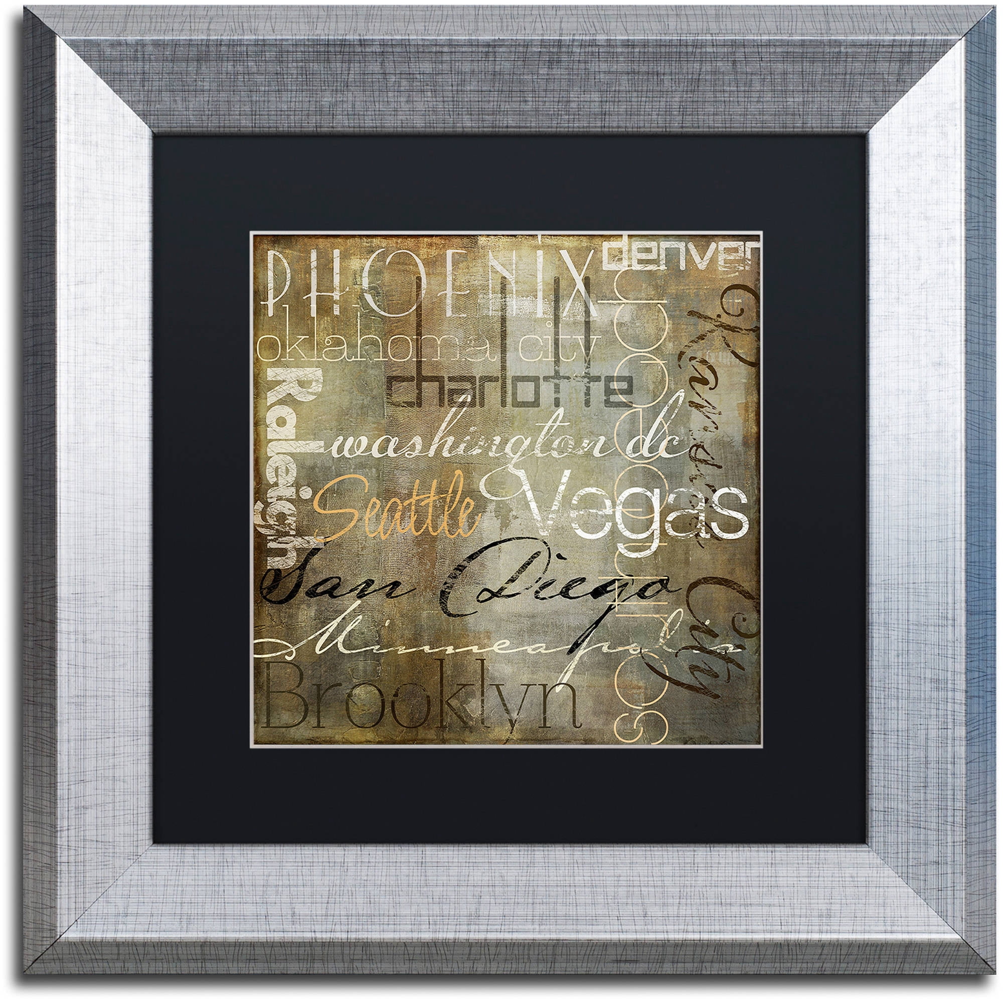 Trademark Fine Art "Cities of the World II" Canvas Art by Color Bakery Black Matte, Silver Frame